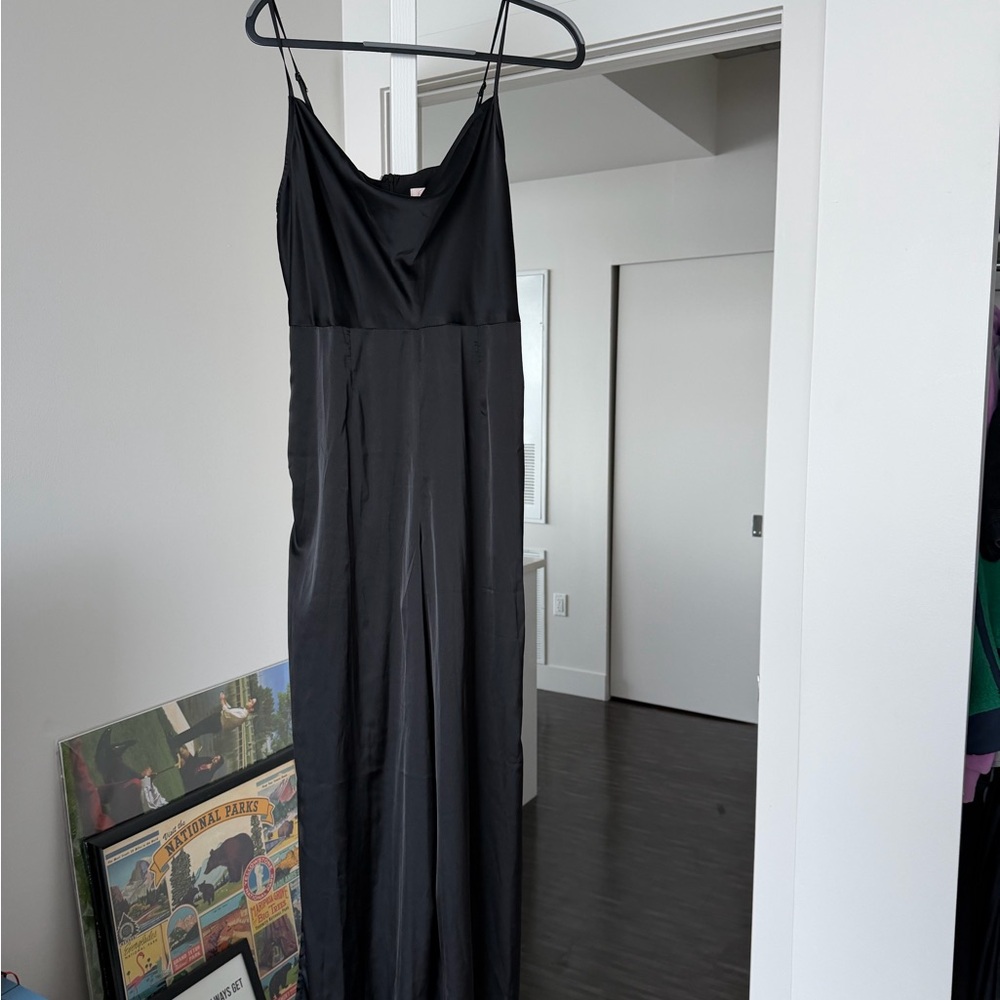 NWT Anthropologie Hutch Satin Cowl Neck Black Jumpsuit Size 10